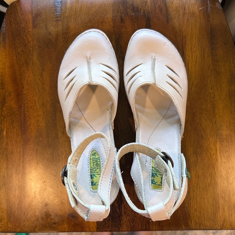 El Naturalista Wedge Sandals Womens 38 White Leather Cork Platform 401 Spain - Picture 12 of 16